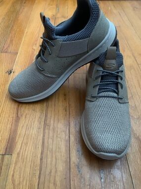 Skechers Men's Taupe and Charcoal Slip-On Knit Sneakers